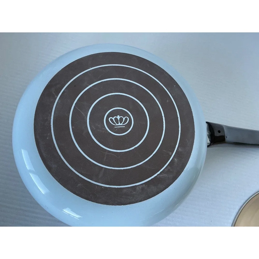 Vintage Enamelware Saucepan Floral‎ Pot with Lid Blue Brown White 1.5qt